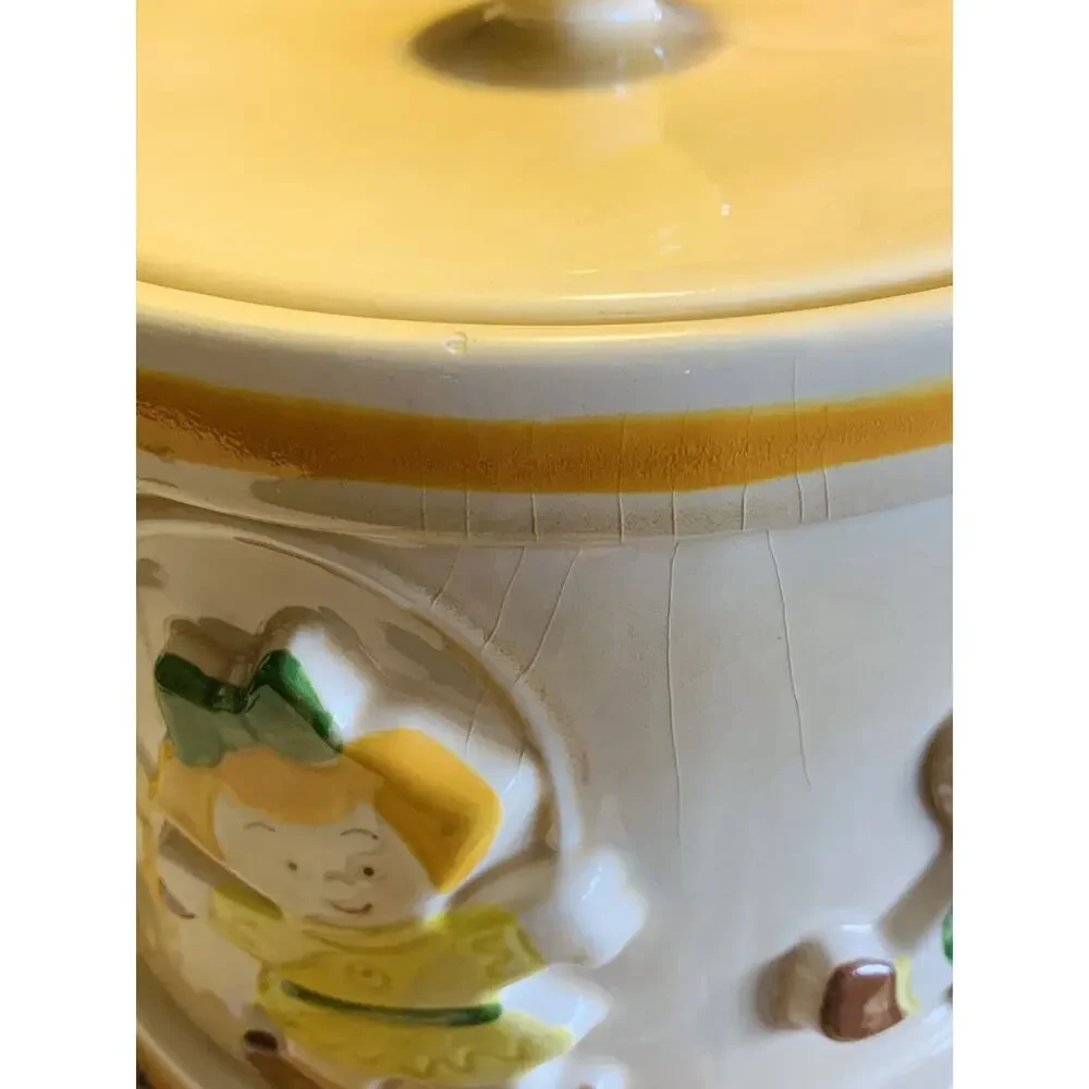 Vtg Metlox Poppytrail Drum Cookie Jar Canister w/ Lid Children Kids Playing